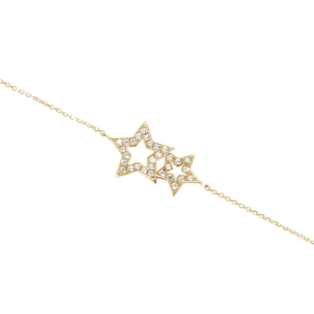 Diamond Bracelet with Two Stars In Yellow Gold
