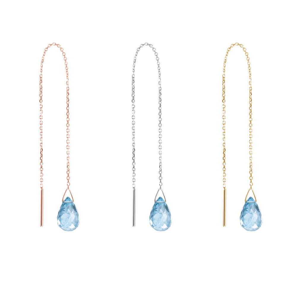 All Three Options Of The Tiny Blue Topaz Threader Earrings in Solid Gold