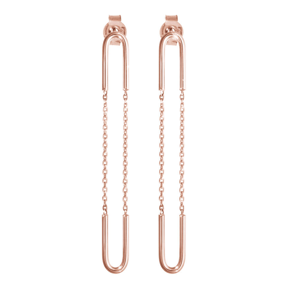 Long Rose Gold Dangling Earrings with Chain