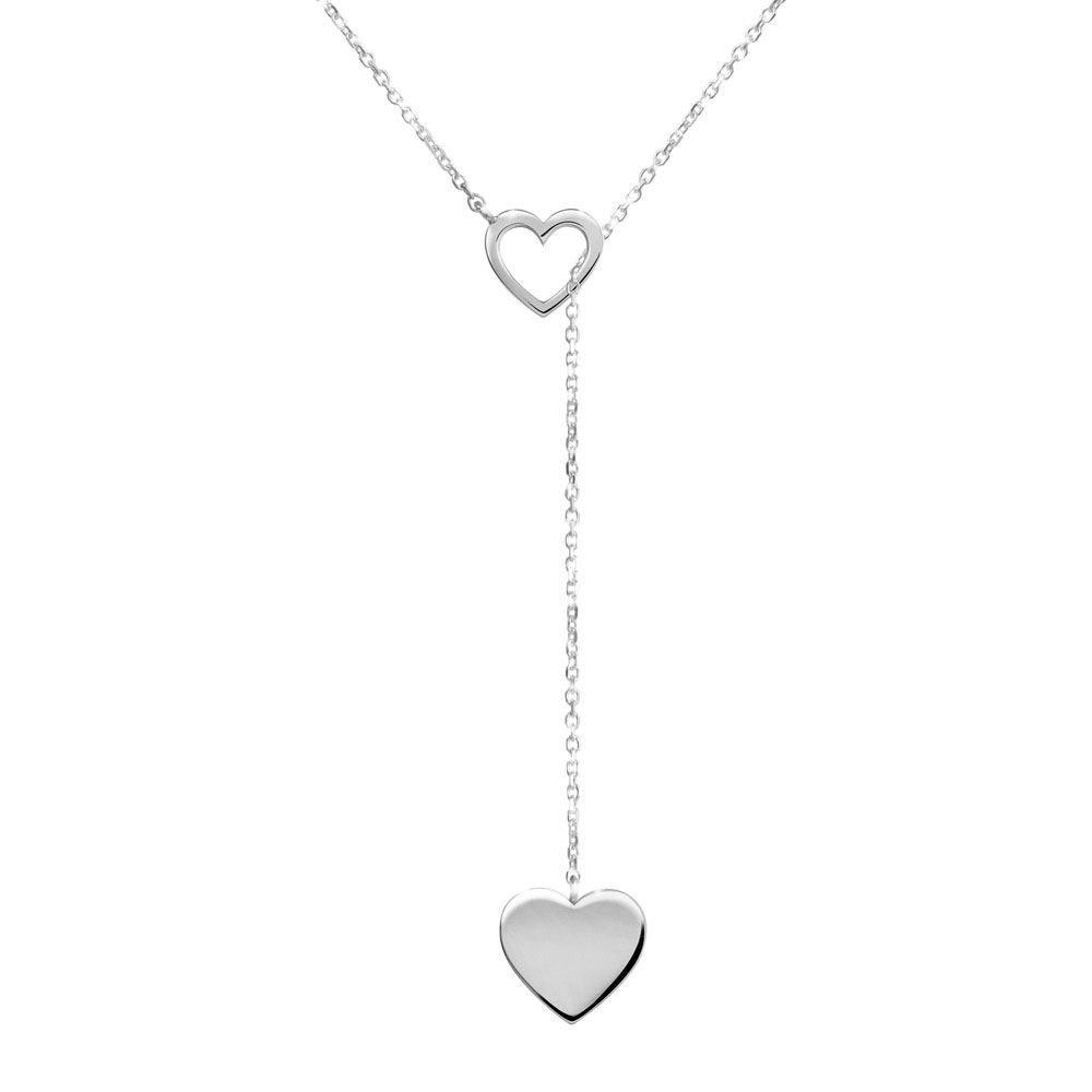 White Gold Heart Necklace, Lariat Style