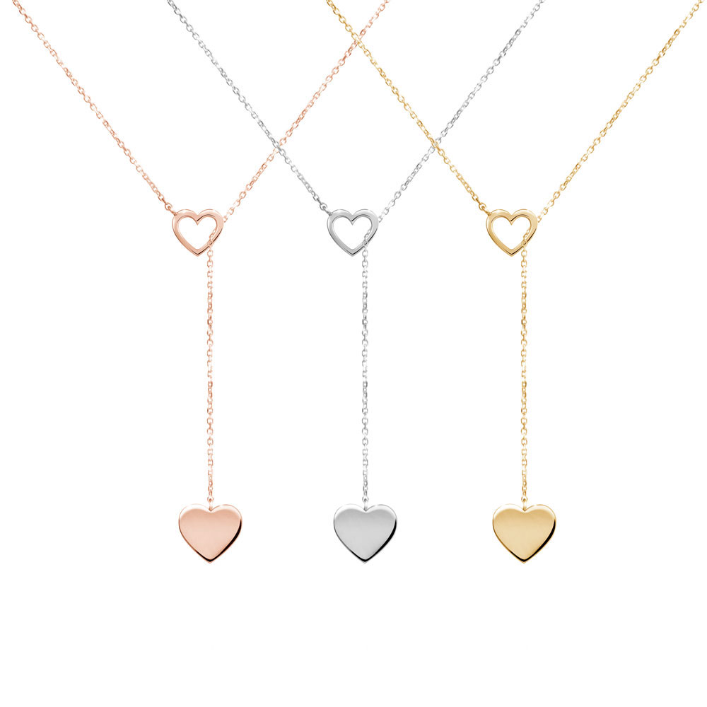 All Three Options Of The Gold Heart Necklace, Lariat Style