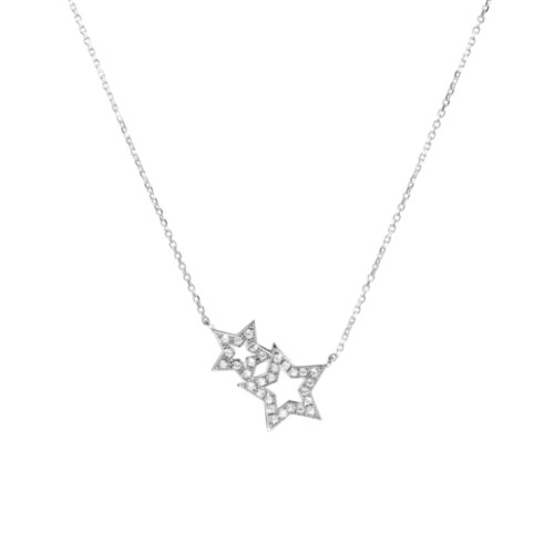 Double Star Diamond Necklace in White Gold