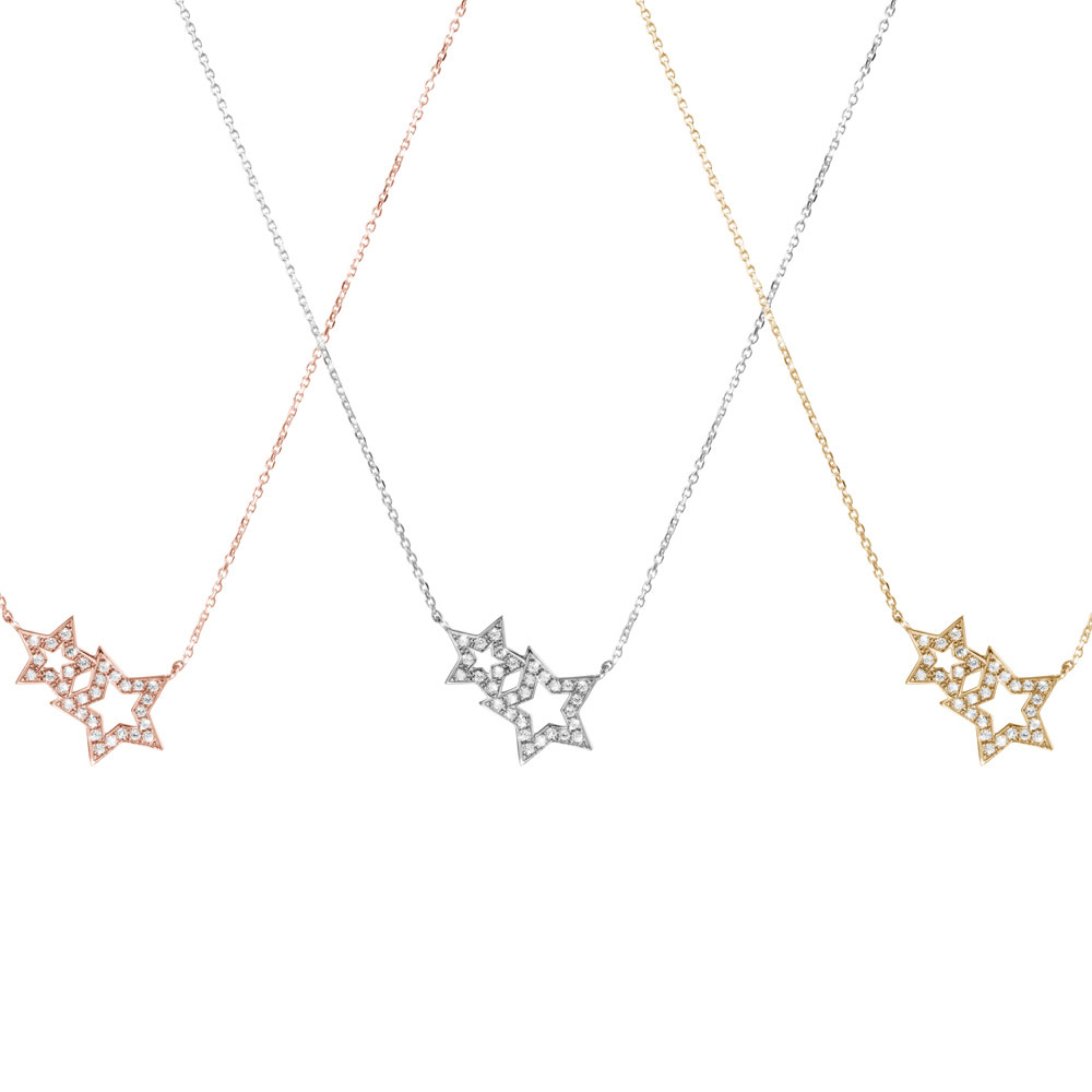 All Three Options Of The Double Star Diamond Necklace in Solid Gold