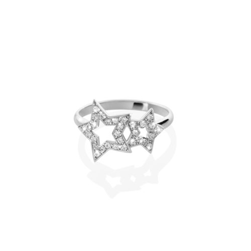 Diamond White Gold Ring with Two Stars