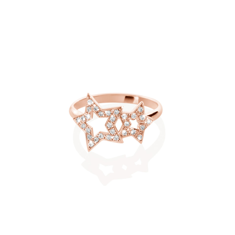 Diamond Rose Gold Ring with Two Stars