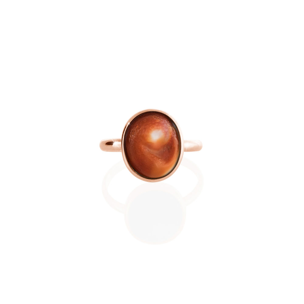 Lucky Rose Gold Ring with a Natural Seashell, Eye of Saint Lucia