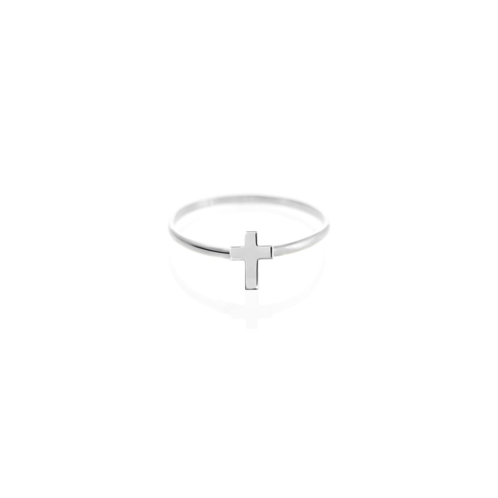 Small Cross Ring in White Gold