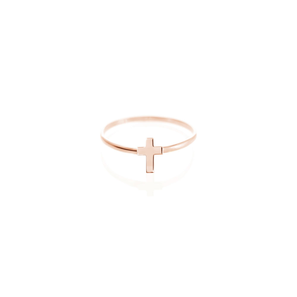 Small Cross Ring in Rose Gold