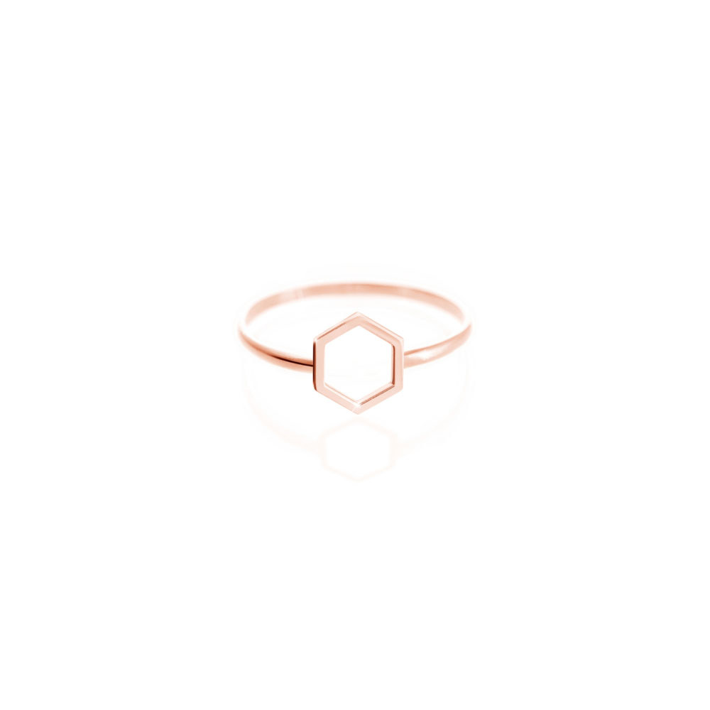 Rose Gold Band Ring with a Small Hexagon