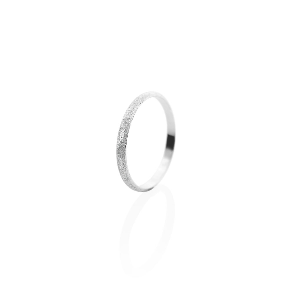 Thin White Gold Wedding Band with a Sandstone Finish