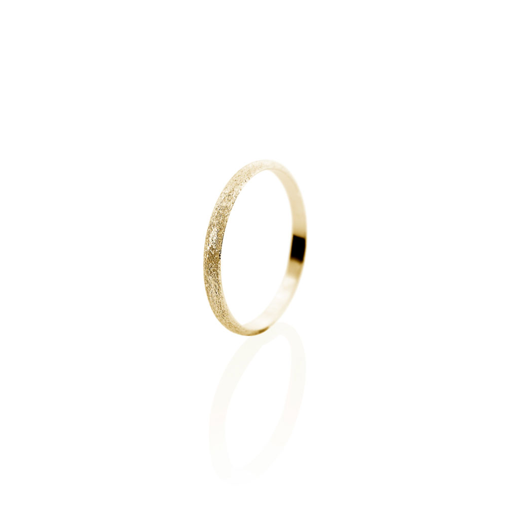 Thin Yellow Gold Wedding Band with a Sandstone Finish