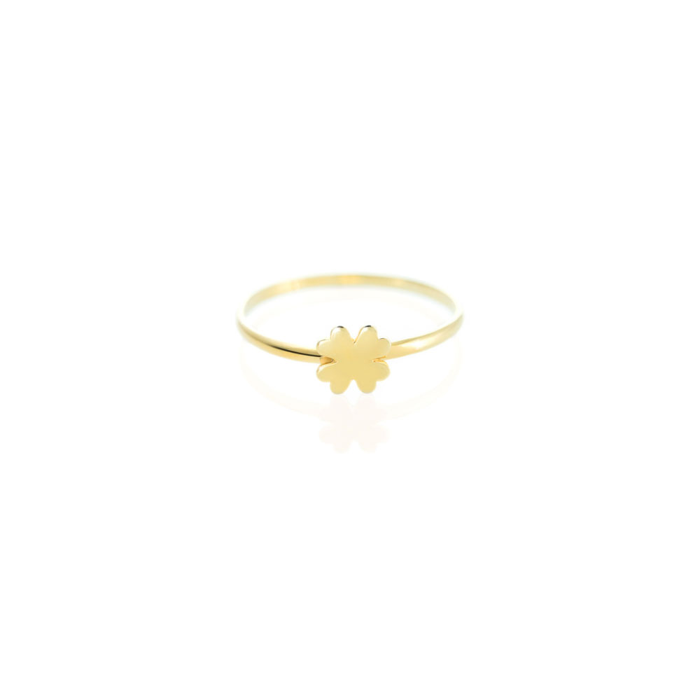 Lucky Yellow Gold Ring with a 4-Leaf Clover