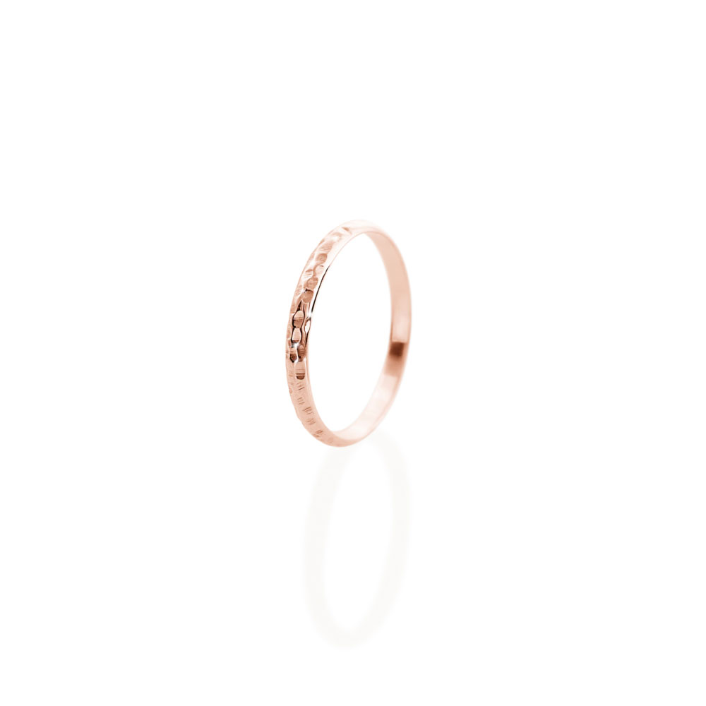 Thin Wedding Band with a Hammered Finish in Rose Gold
