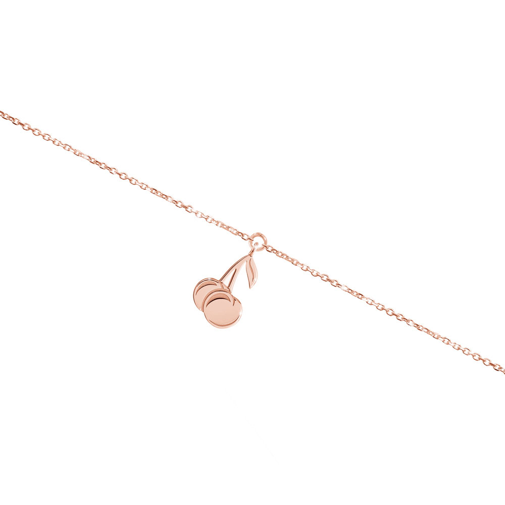 Double Cherry Charm Anklet In Rose Gold