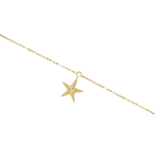 Dainty Yellow Gold Anklet with a Dangling Starfish Charm