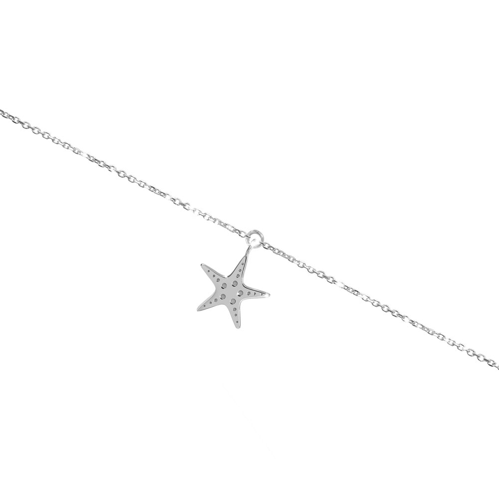Dainty White Gold Anklet with a Dangling Starfish Charm