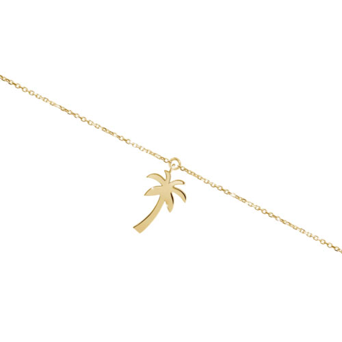 Shiny Yellow Gold Anklet with a Dangling Palm Tree Charm