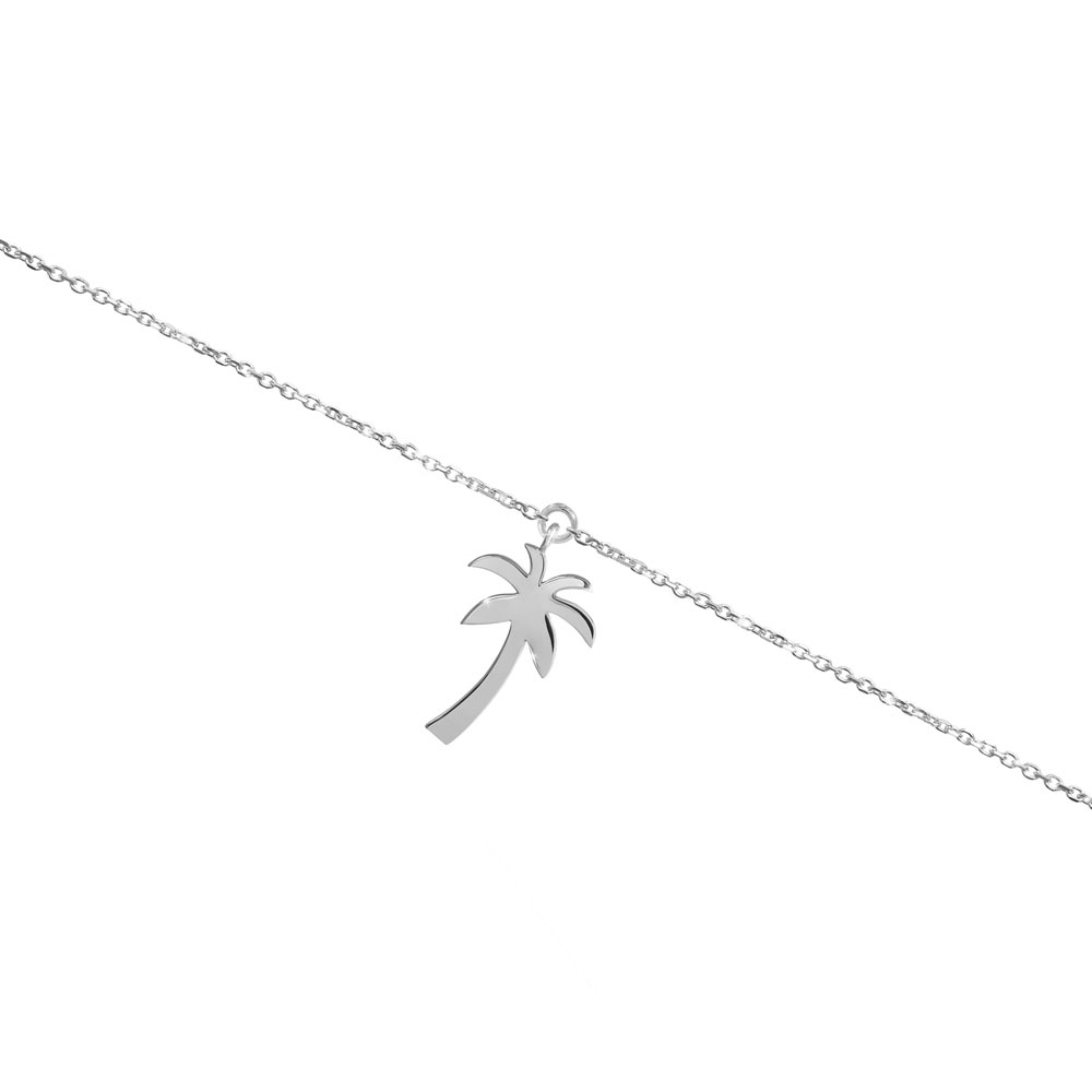 Shiny White Gold Anklet with a Dangling Palm Tree Charm