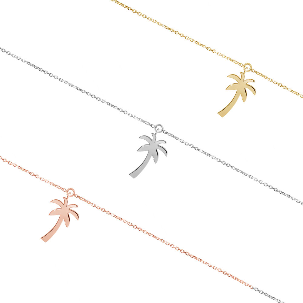 All Three Options Of The Shiny Gold Anklet with a Dangling Palm Tree Charm