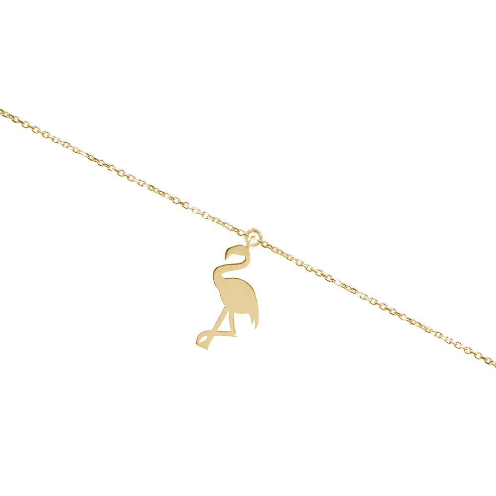 Dainty Yellow Gold Flamingo Charm Anklet