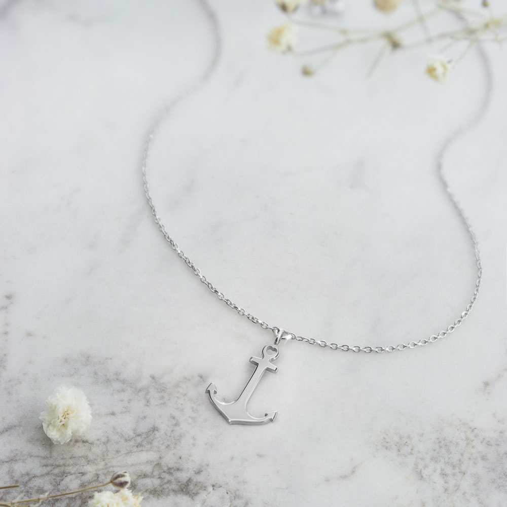 Small White Gold Anchor Charm Anklet