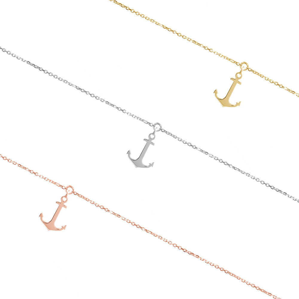 All Three Options Of The Small Gold Anchor Charm Anklet