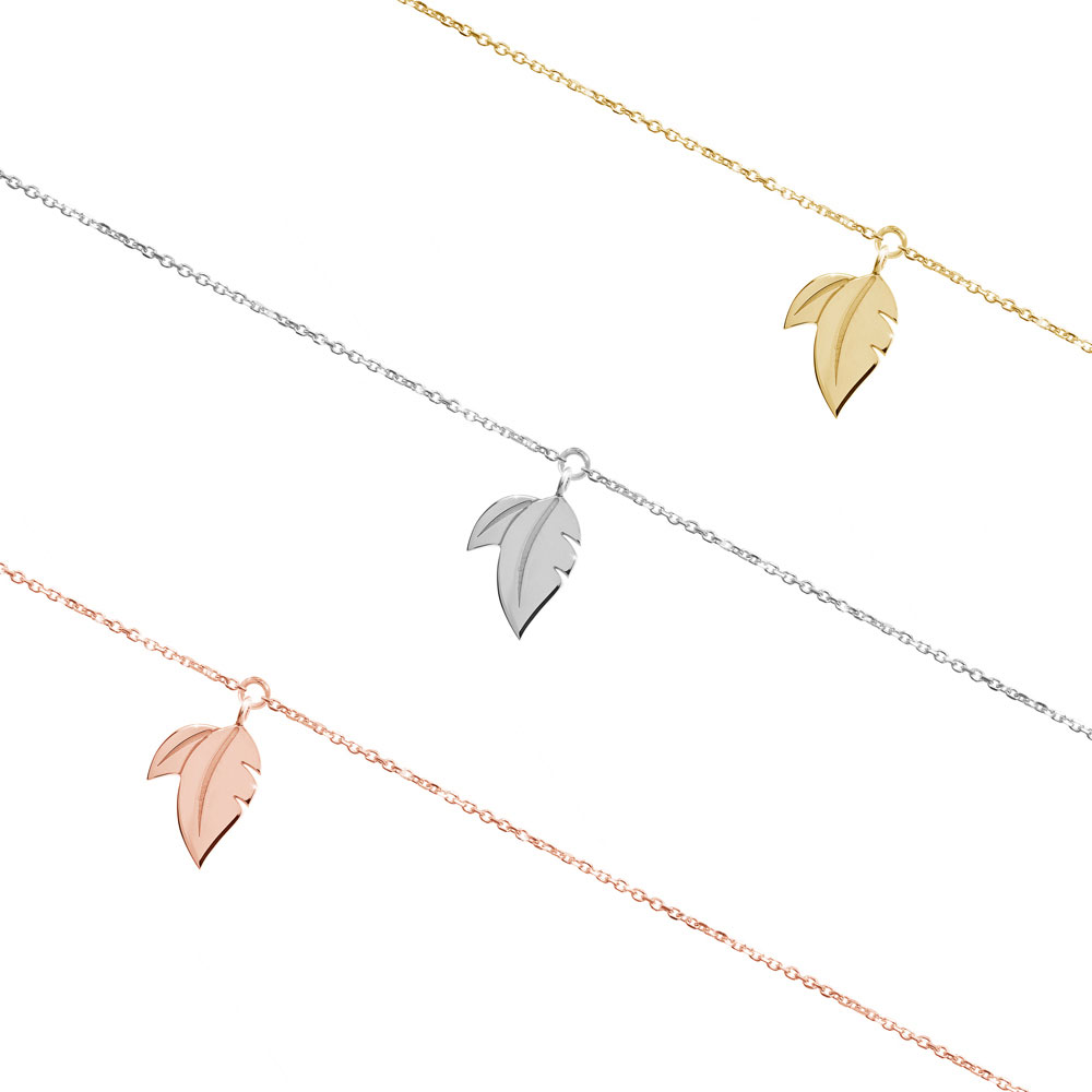 All Three Options Of The Elegant Gold Anklet with a Double Leaf Charm
