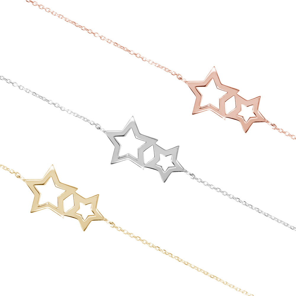 All Three Of The Double Star Charm Bracelet in Solid Gold
