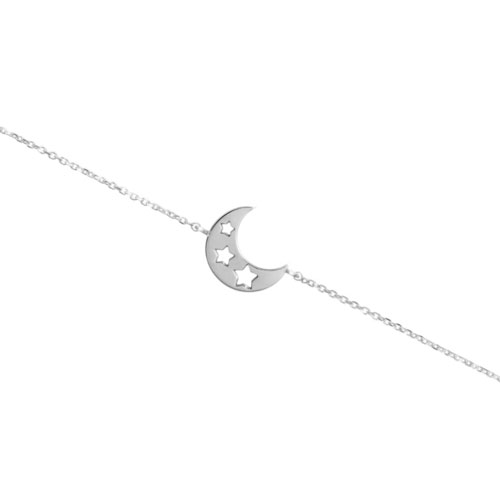 Dainty Half Moon and Stars, A Unique White Gold Bracelet