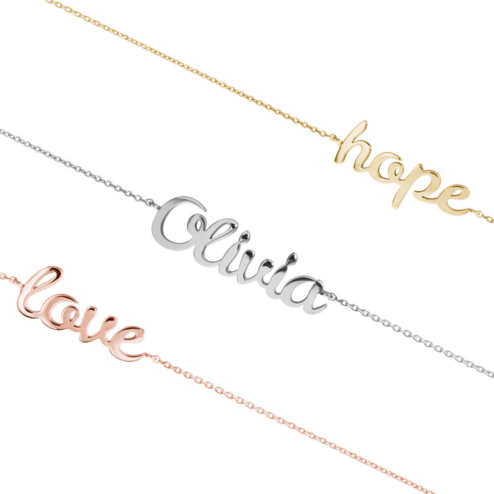 All Three Options Of The Inspirational “Hope” Bracelet in Solid Gold, Personalized