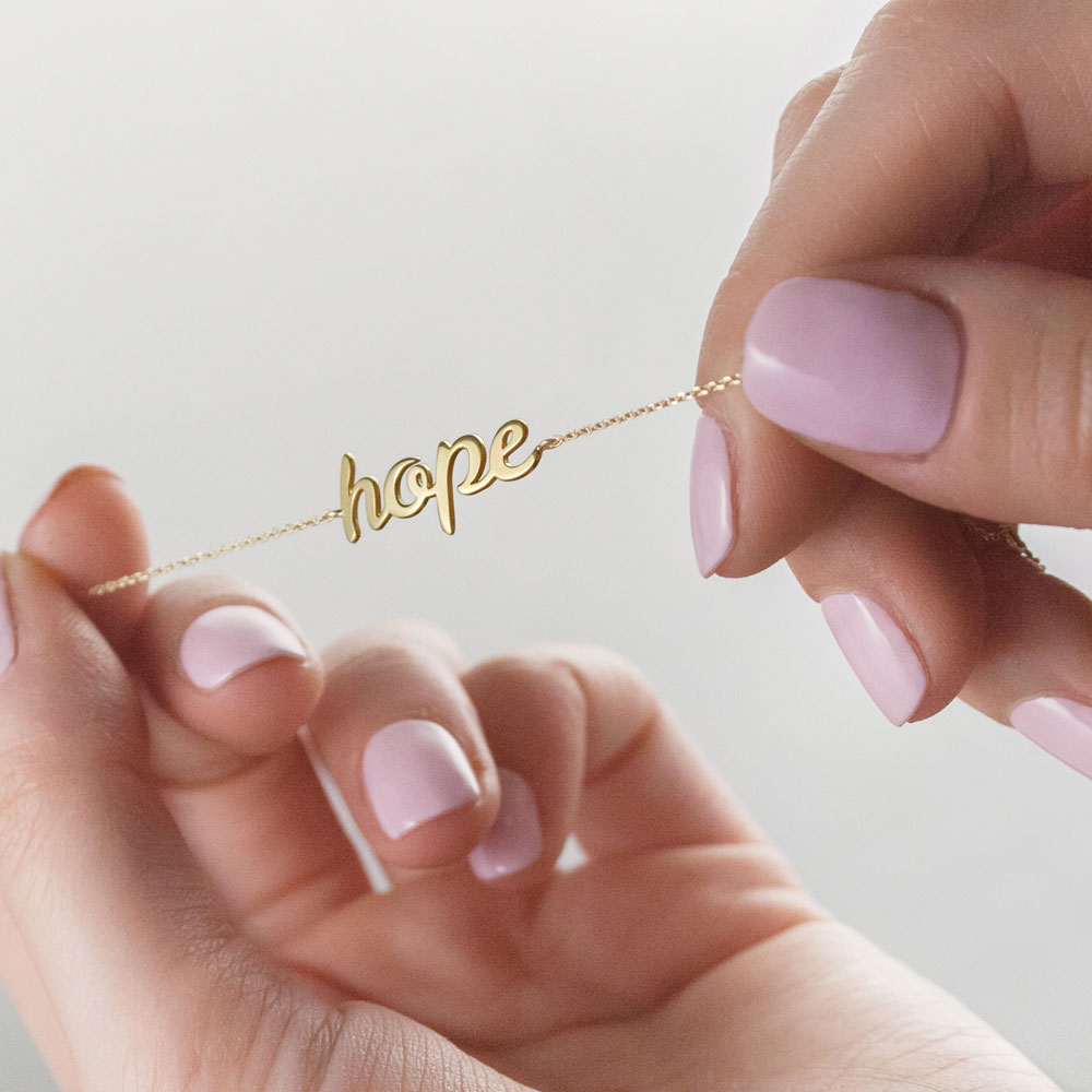 Inspirational “Hope” Bracelet in Yellow Gold, Personalized