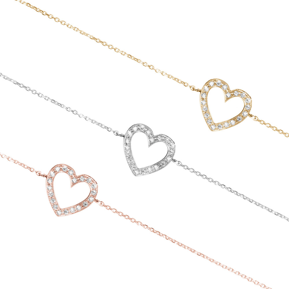 All Three Options Of The Diamond Heart Bracelet in Solid Gold