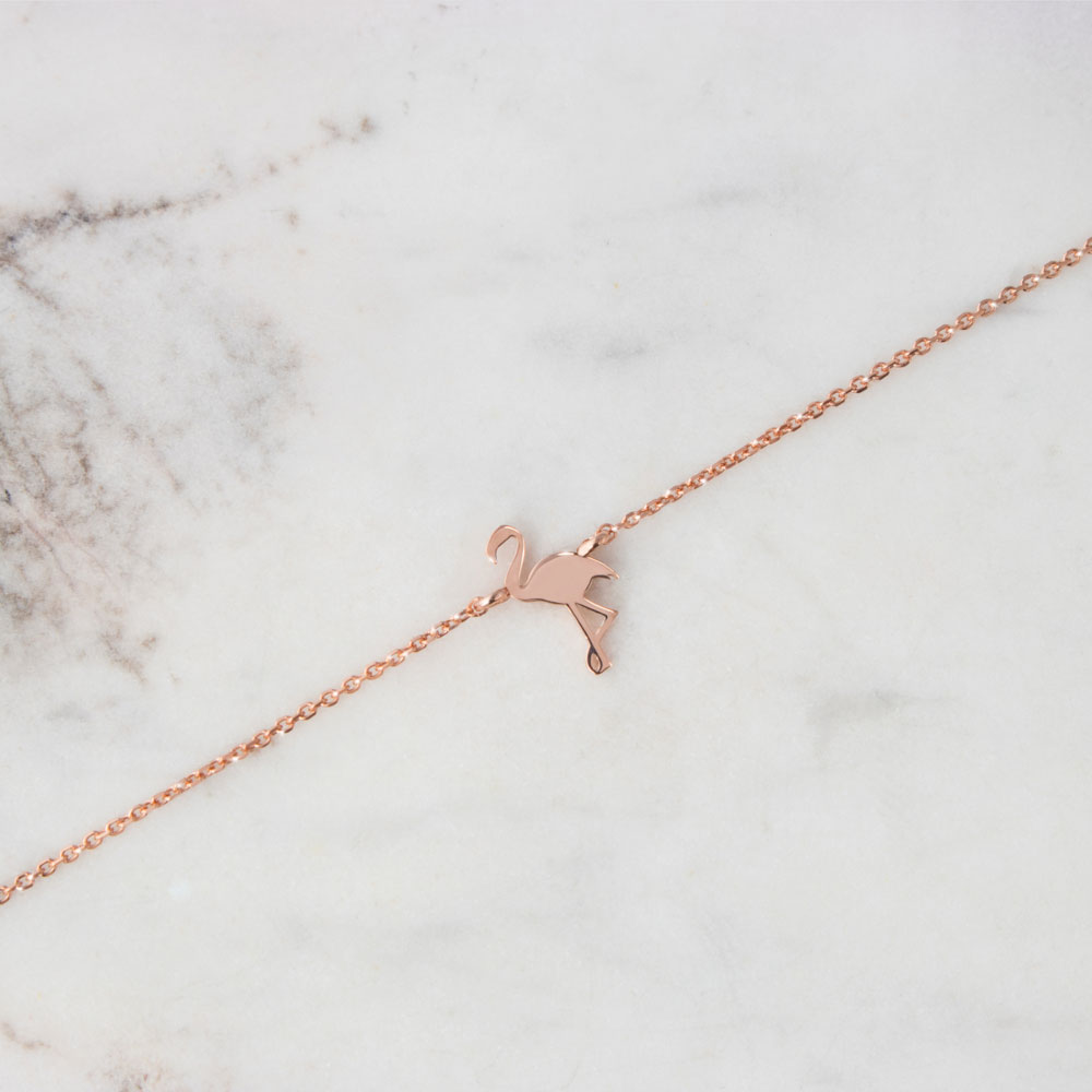 Dainty Flamingo Charm Bracelet in Rose Gold