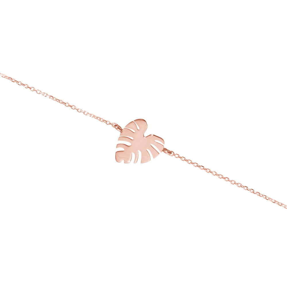 Rose Gold Charm Bracelet with a Tropical Monstera Leaf