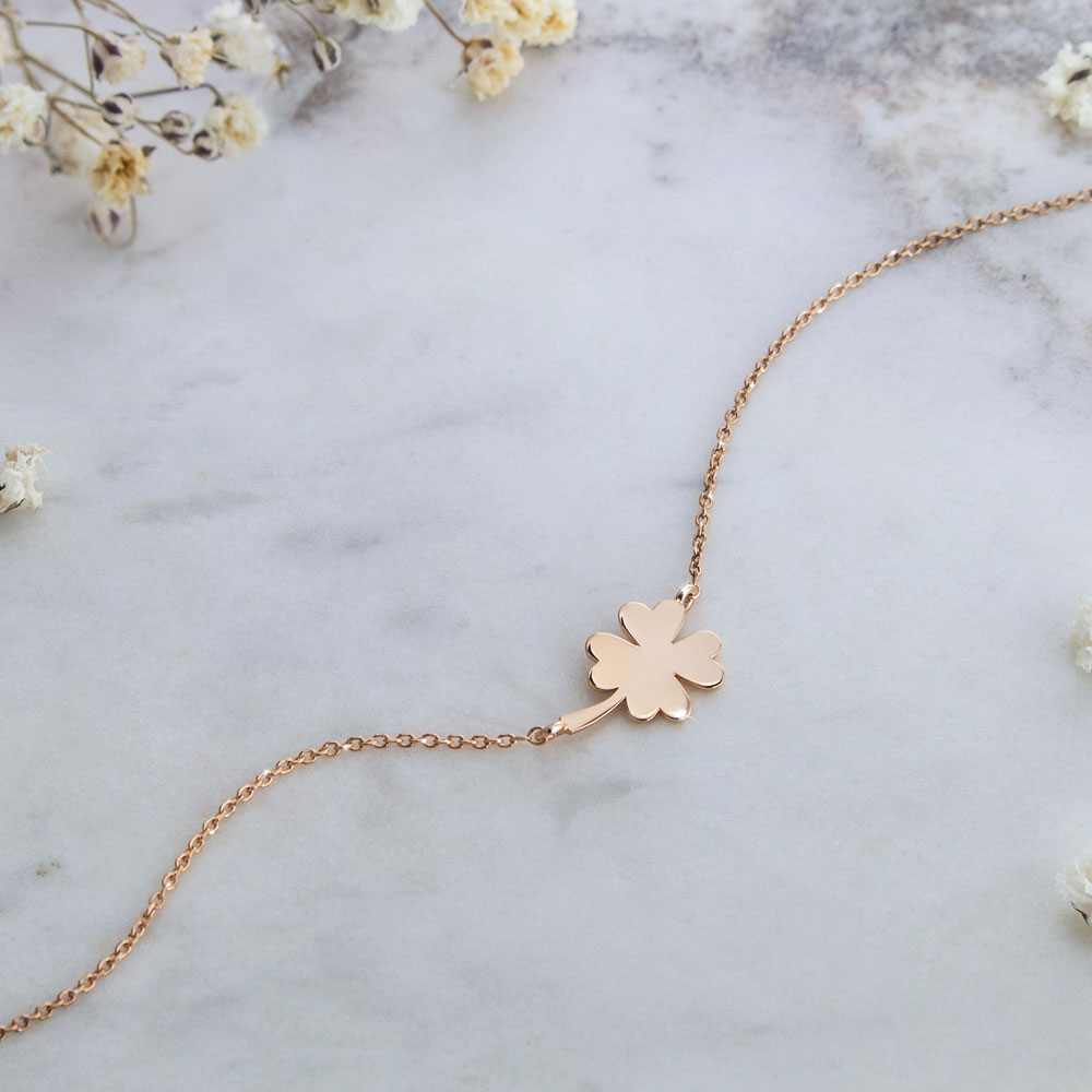 14K/ 18K Solid Gold 4-Leaf Clover Bracelet Chain for better luck and wealth  - Shop PLOYY Bracelets - Pinkoi