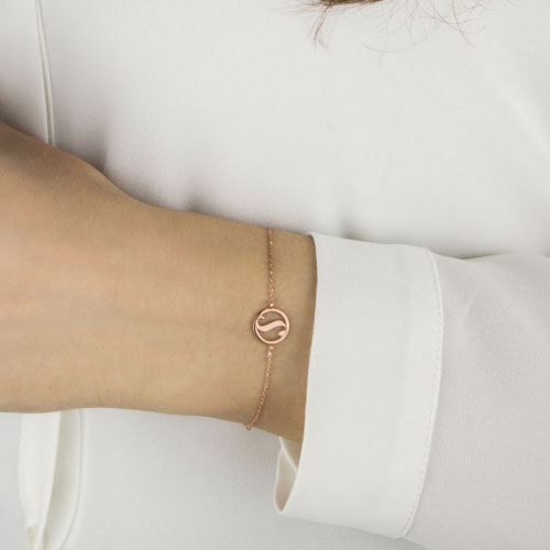 Custom Monogram Bracelet in Rose Gold Worn By A Woman
