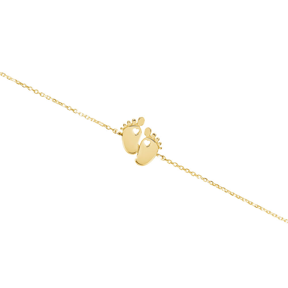 Yellow Gold Charm Bracelet with Tiny Baby Feet