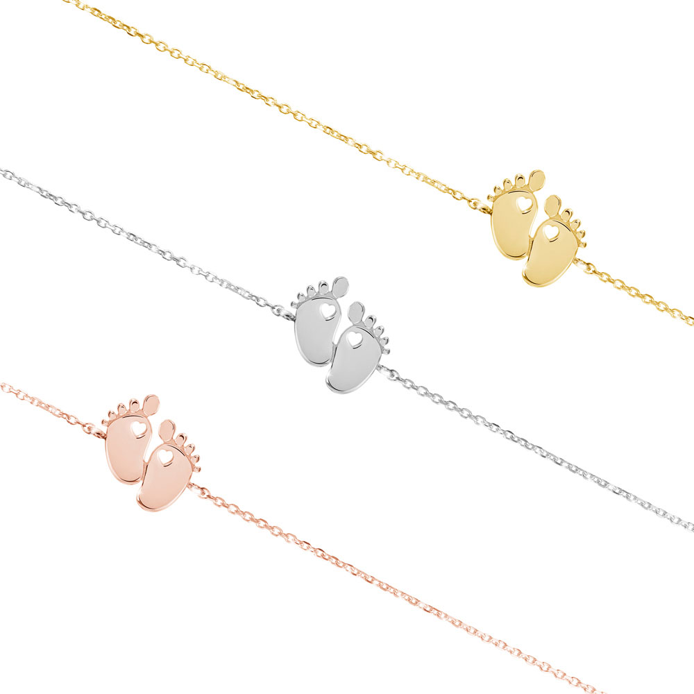 All Three Options Of The Gold Charm Bracelet with Tiny Baby Feet