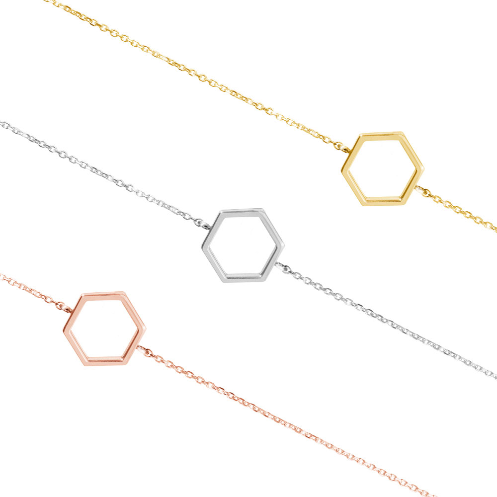 All Three Options Of The Geometric Charm Bracelet with a Gold Hexagon