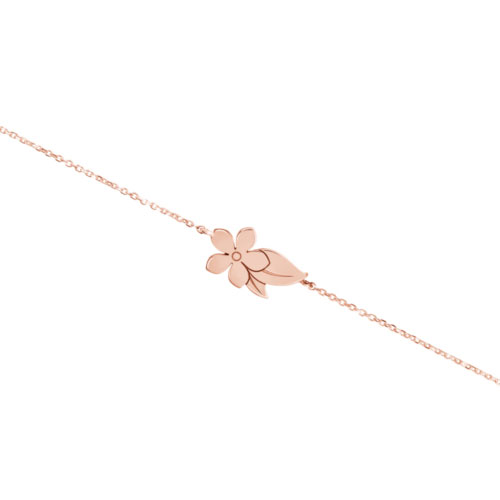 Rose Gold Bracelet with a Flower and Leaf Charm