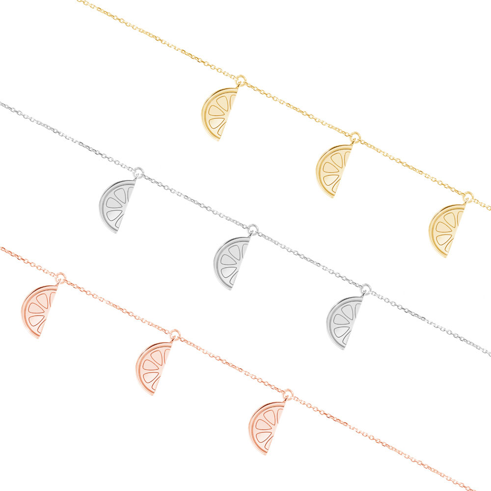 All Three Options Of The Solid Gold Bracelet with Dangling Lemon Charms