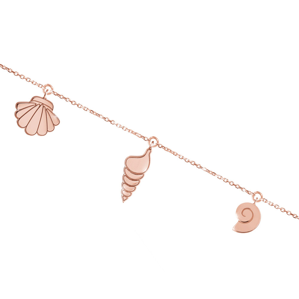 Rose Gold Bracelet with Dangling Multiple Seashell Charms