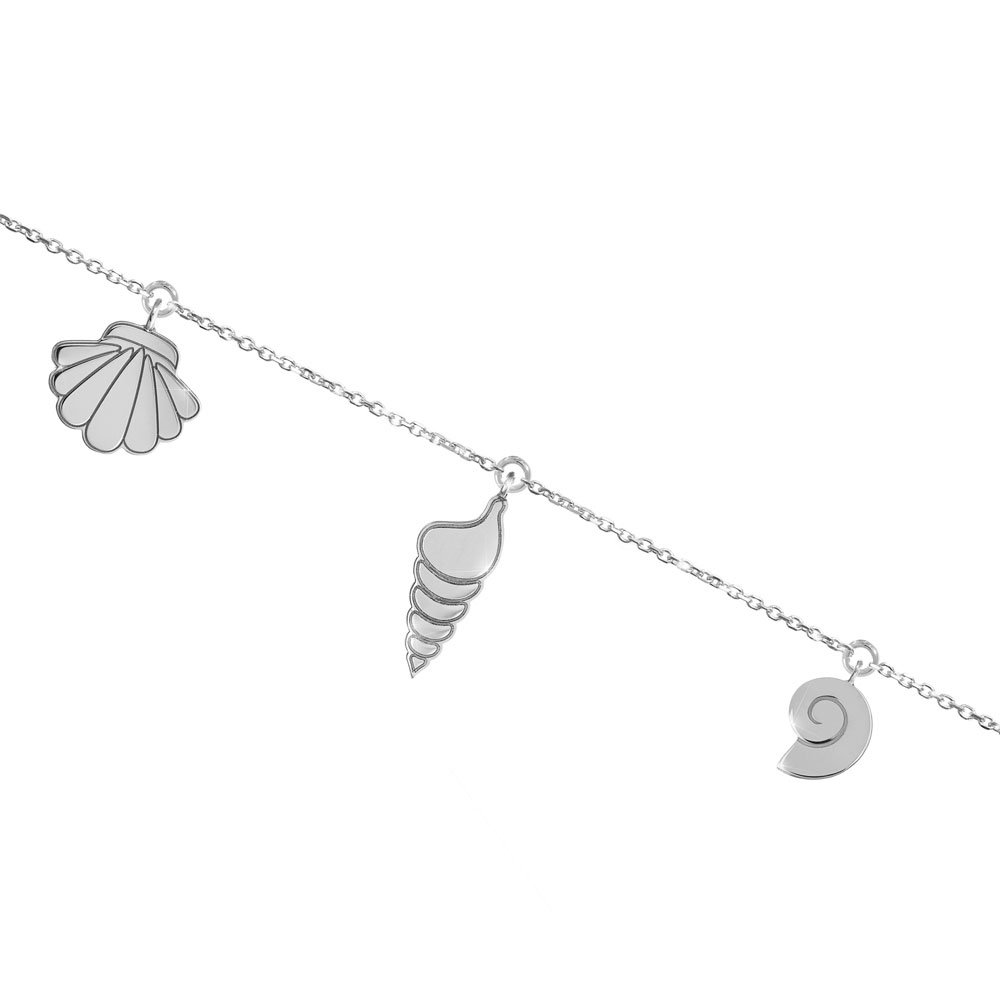 White Gold Bracelet with Dangling Multiple Seashell Charms