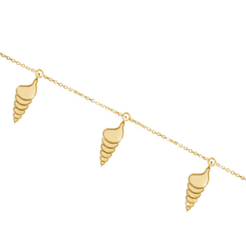 Dangling Snail Seashell Charms, Yellow Gold Bracelet