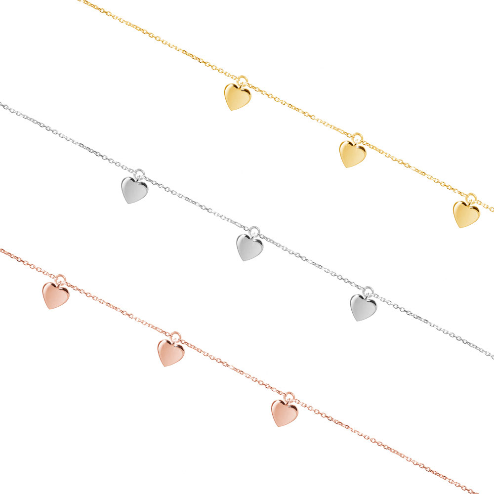 All Three Options Of The Dangling Love Bracelet with Tiny Gold Heart Charms