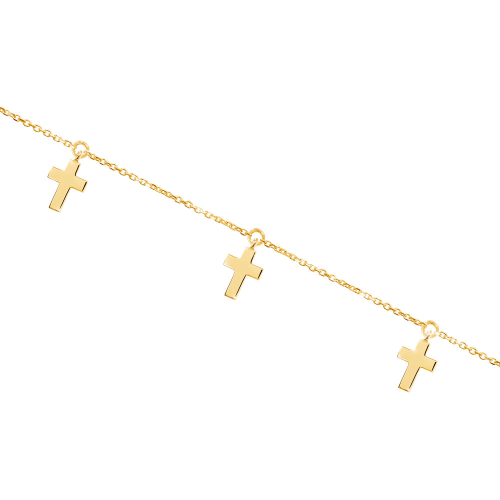 Yellow Gold Dangling Bracelet with Tiny Cross Charms