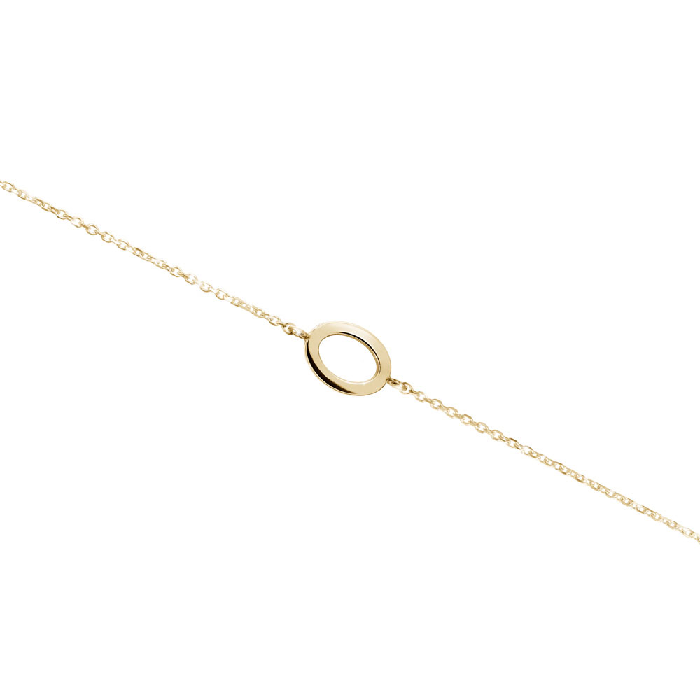 Simple Yellow Gold Bracelet with a Small Gold Oval Charm