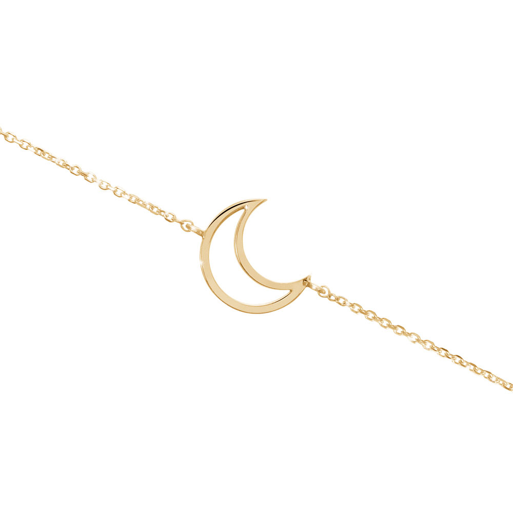 Dainty Yellow Gold Bracelet with a Crescent Moon Charm