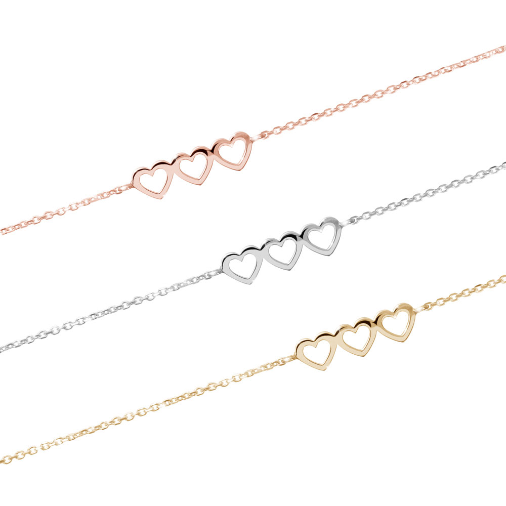 All Three Options Of The Bracelet with Three Shiny Gold Hearts