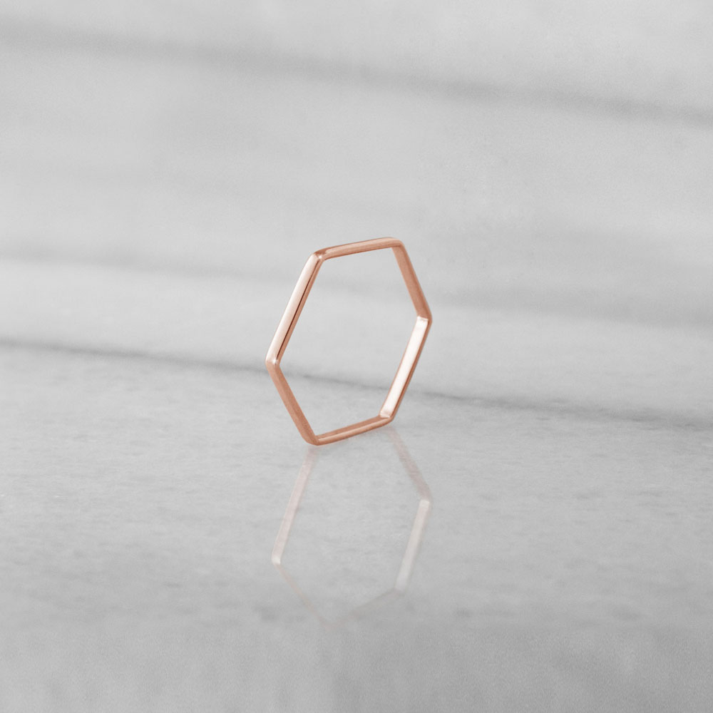 Thin Hexagon Wedding Band in Rose Gold